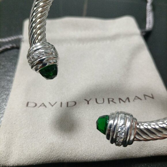 David Yurman Silver Cable Bracelet with Green Gemstones - Picture 5 of 5
